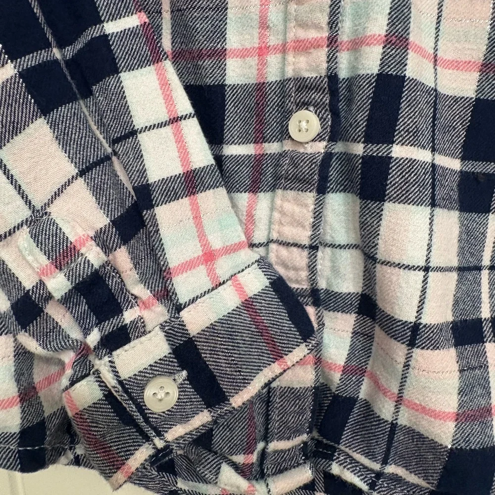 Carter's Toddler Girls Blue Pink Metallic Plaid Flannel Button Up Shirt Size 3T